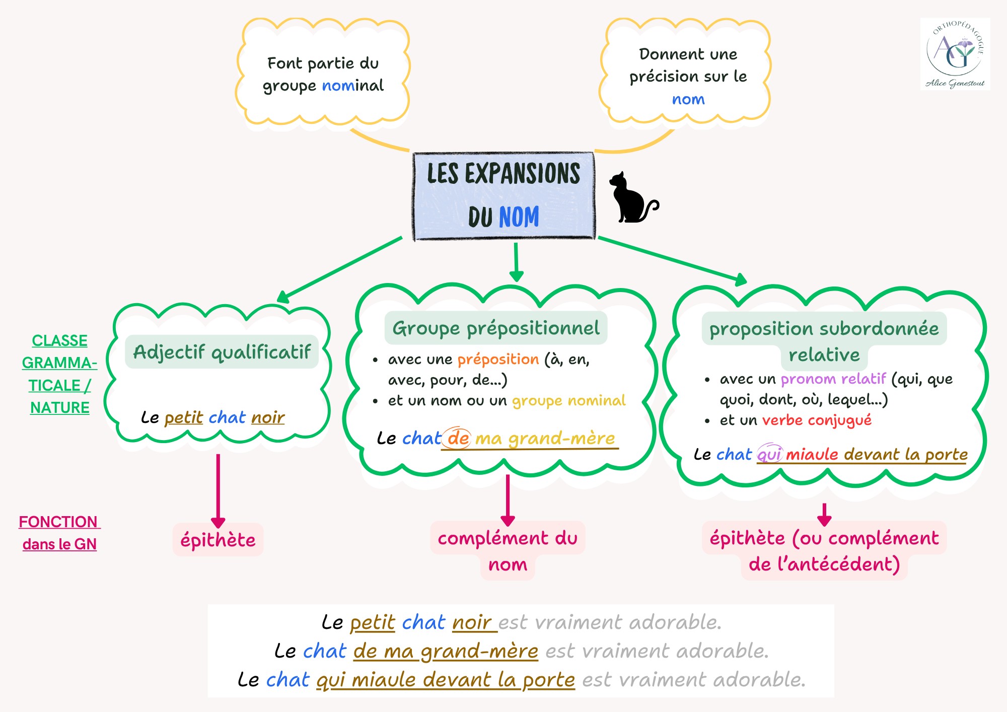 Les expansions du nom, collège, carte mentale simple